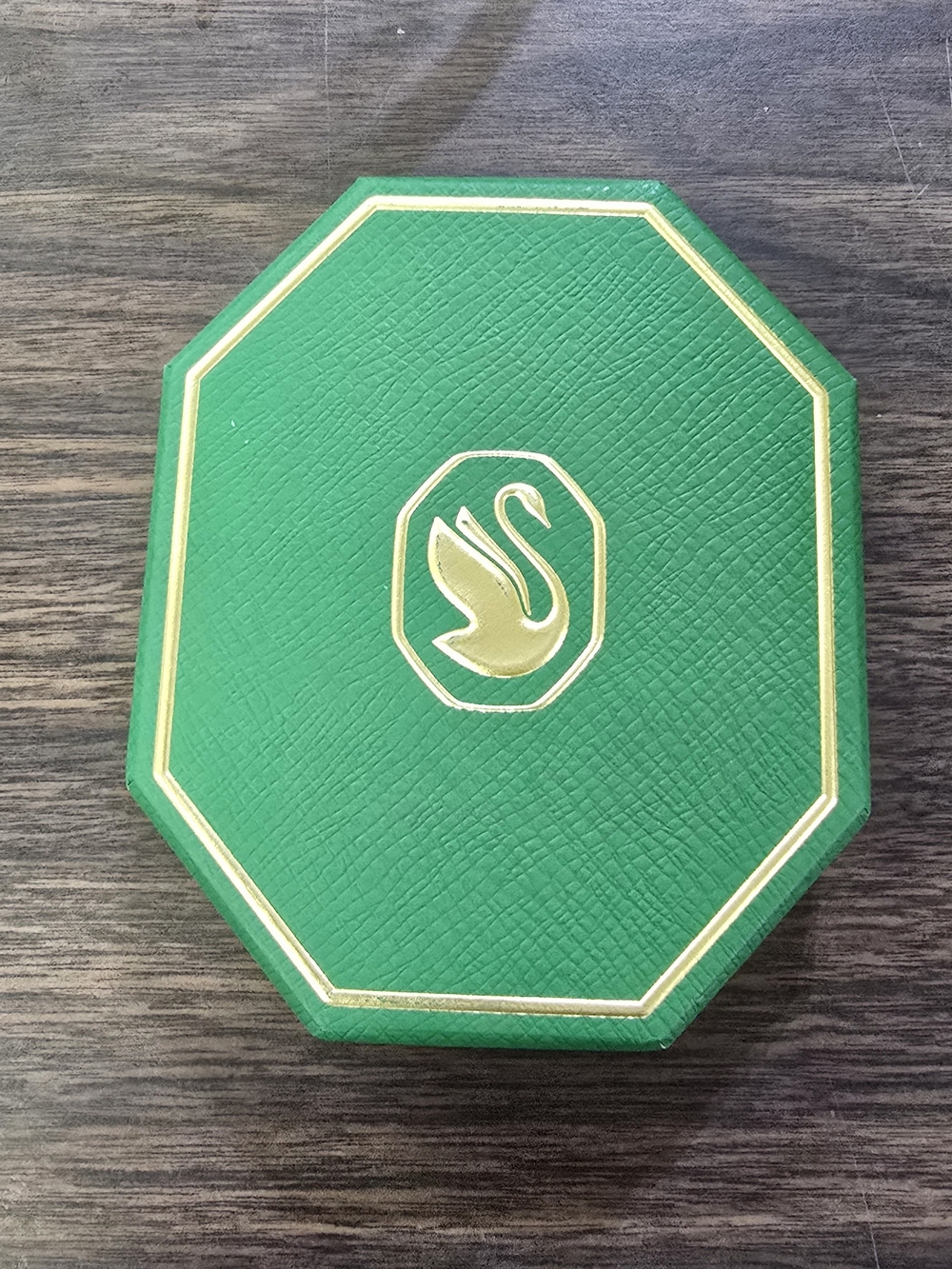Swarovski Green Octagonal Box with Gold Swan Emblem 2025 Collection